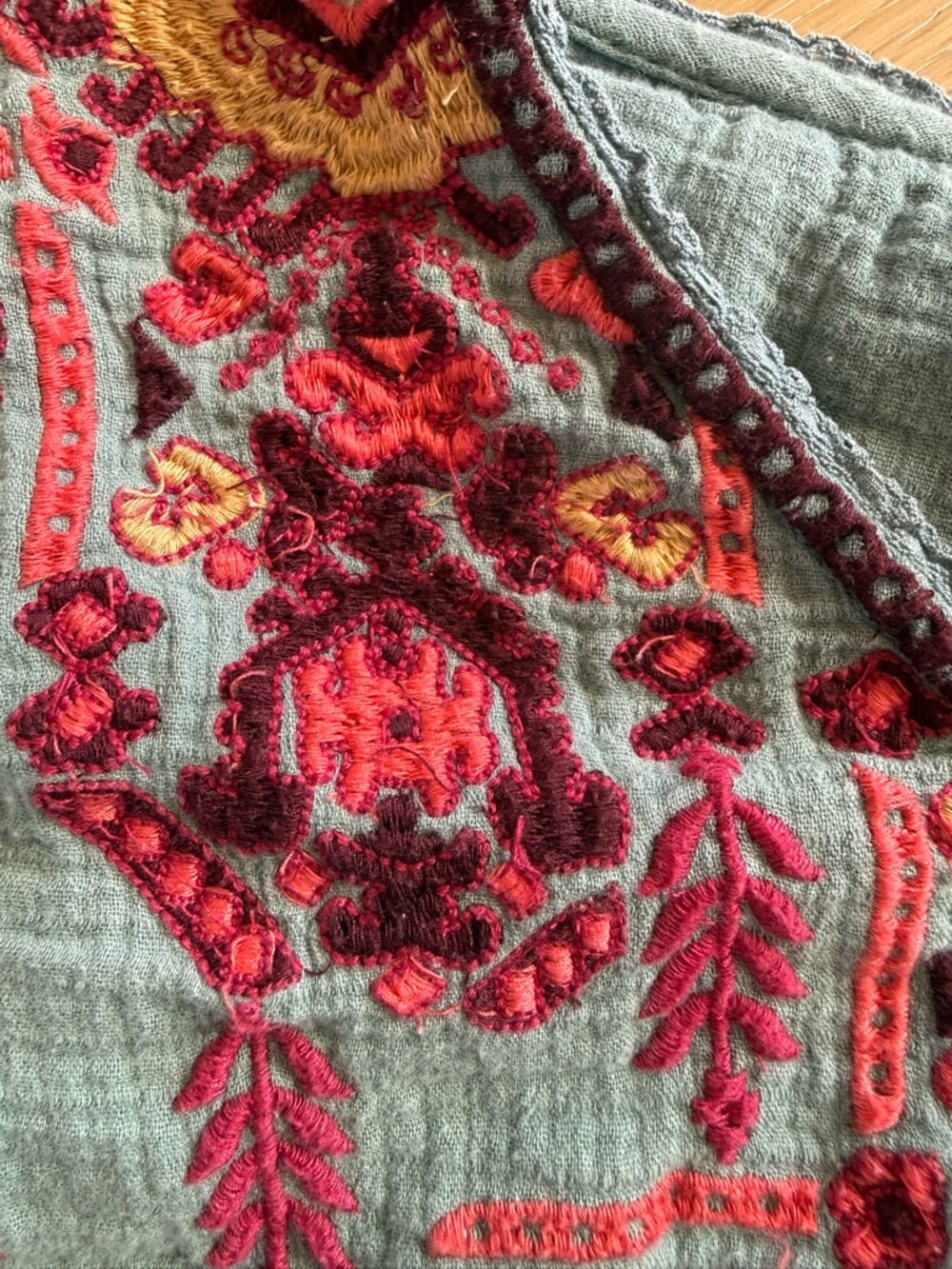 Sundance Light Blue Tunic with Pink and Gold Embroidery - Picture 5 of 5